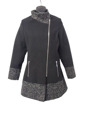 Tailored by Rothschild Women's Black Pea Coat Zip Front Jacket  Size 14